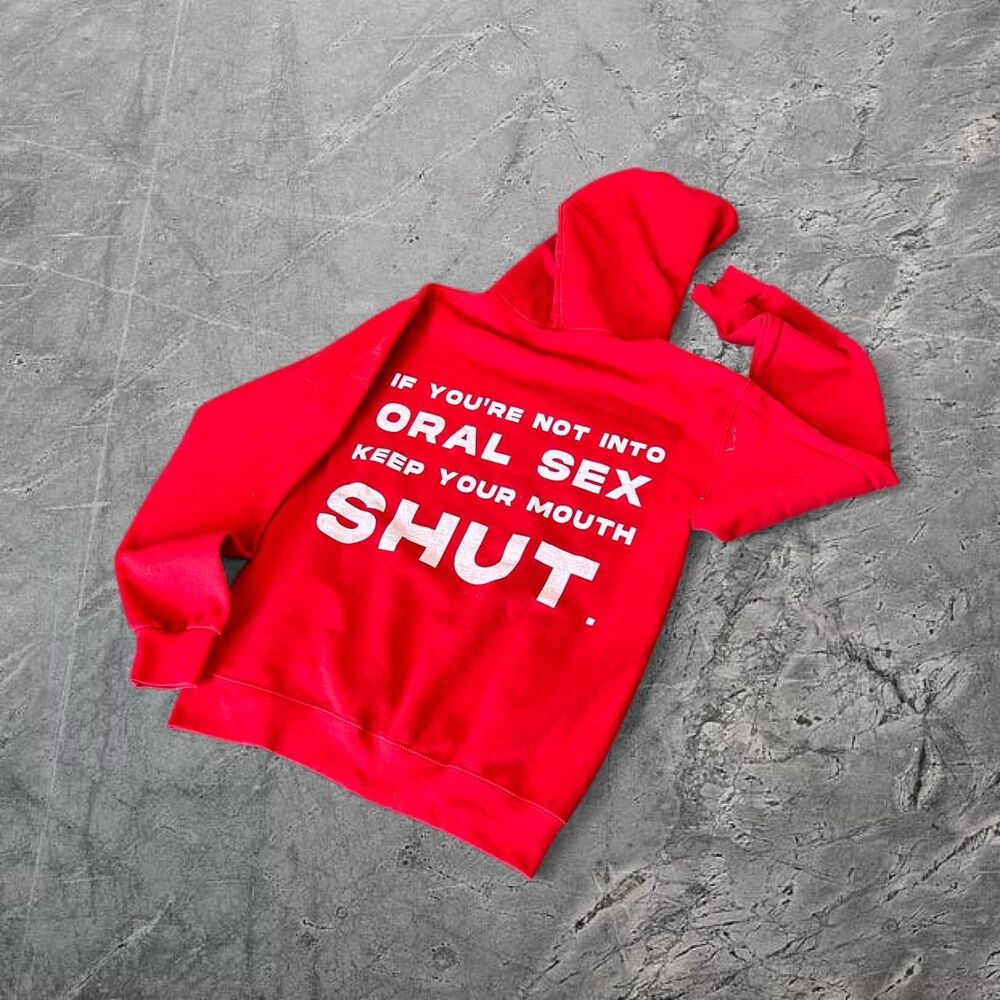 VTG 2000s funny adult joke hoodie faded graphic print